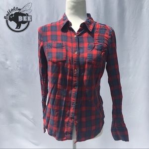 SO 100% cotton blue and red plaid button up medium